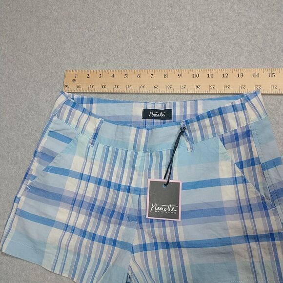 NWT Nanette Lepore Woman's SZ 7 Checked High Waist Pull On Shorts Blue White - Picture 3 of 6